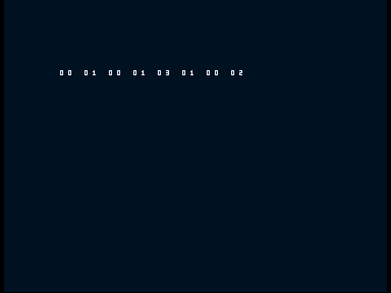 Amiga shows the working diagnostic row 00 01 00 01 03 01 00 02.