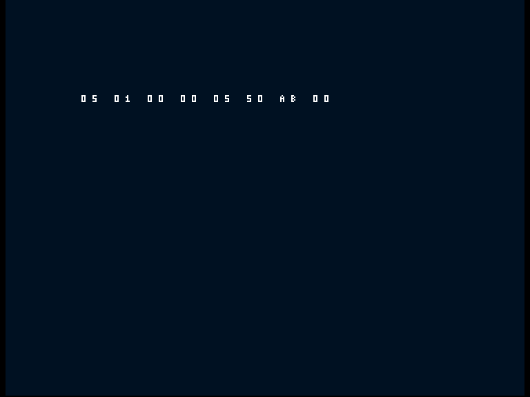 Amiga shows the deliberate error row 05 01 00 00 05 50 AB 00.
