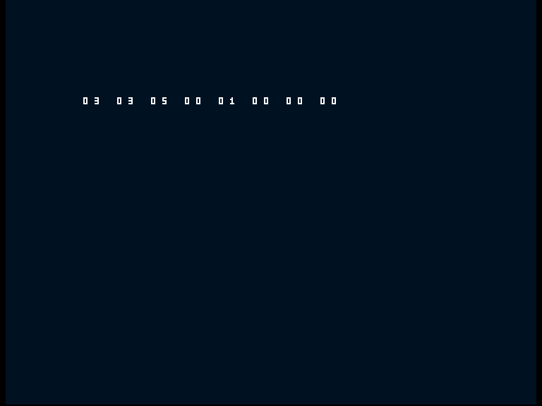 Amiga shows the deliberate error row 03 03 05 00 01 00 00 00.