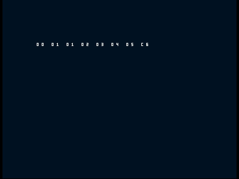 Amiga shows the deliberate error row 00 01 01 02 03 04 05 C6.
