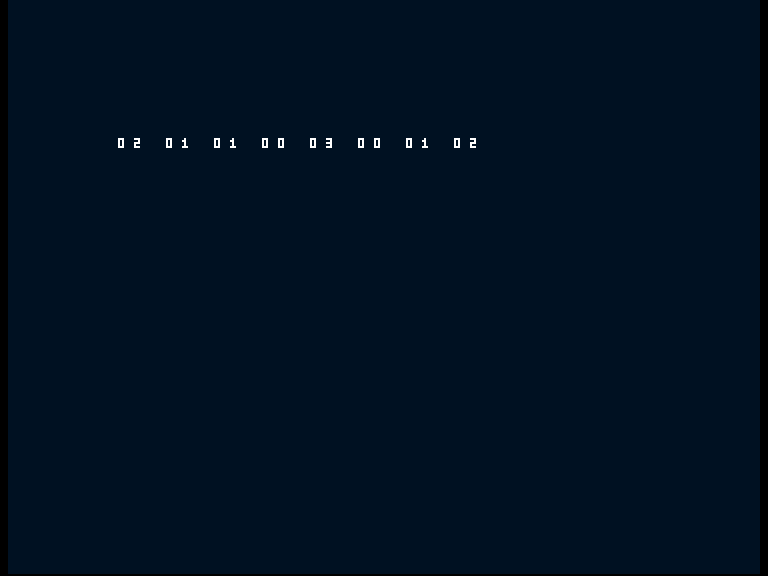 Amiga shows the deliberate error row 02 01 01 00 03 00 01 02.