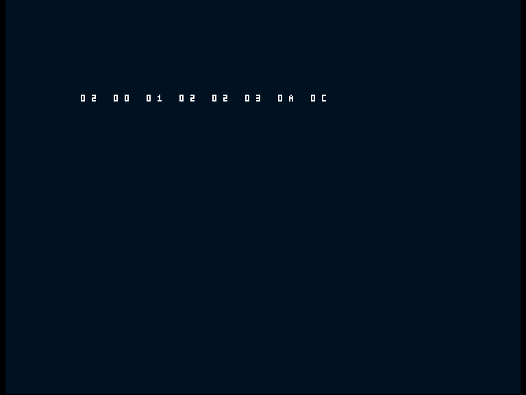 Amiga shows the deliberate error row 02 00 01 02 02 03 0A 0C.
