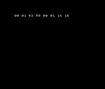 Spectrum shows the deliberate error row 00 01 63 58 00 01 14 1E.