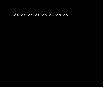 Spectrum shows the deliberate error row 00 01 01 02 03 04 05 C6.