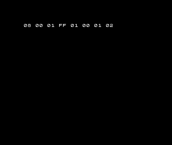Spectrum shows the deliberate error row 08 00 01 FF 01 00 01 02.