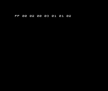 Spectrum shows the working diagnostic row FF 00 02 00 03 01 01 02.