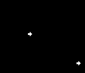 An original arrow appears near the centre and exactly at the lower-right corner of the native character screen