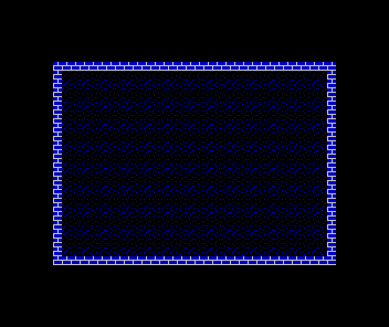 The walled square with stippled cobbles inside and brick-patterned walls — mortar lines and staggered joints in white on blue.