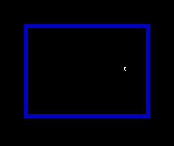 The lamplighter, having walked from the centre to the right side of the square, with clean black floor behind him — no trail.