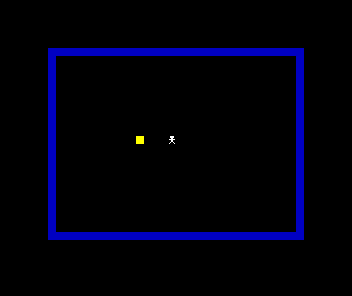 The square with a solid yellow block left of centre and the lamplighter standing a few cells to its right.
