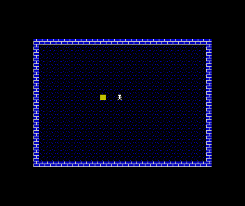 The lamplighter at the centre of the square with a solid yellow cell on the floor three cells to his left.