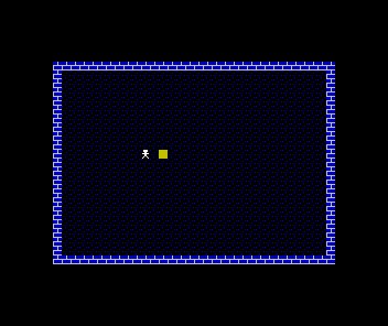 The lamplighter left of the yellow marker cell, which is intact; the stippled floor shows no trail.