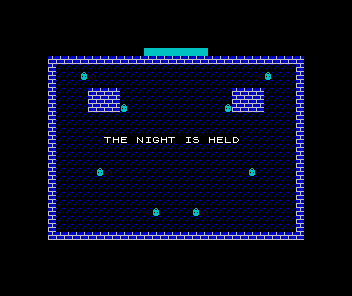 THE NIGHT IS HELD printed in white across a dusk square with all eight lamps cold.