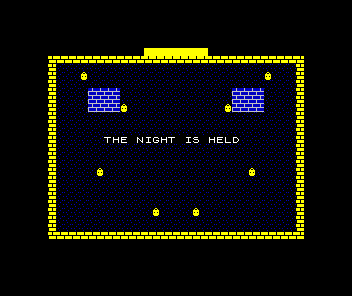 The gold square with all eight lamps lit, no lamplighter, and THE NIGHT IS HELD across the middle.