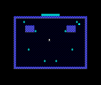 A pale cyan orb in the far north-east corner of the square, the lamplighter at the centre.