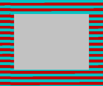 The classic ZX Spectrum loading screen: red and cyan horizontal stripes filling the border around a blank grey screen.