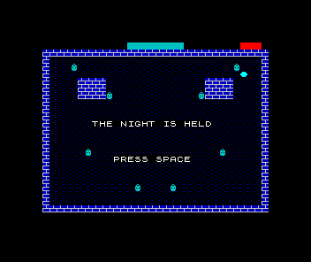 THE NIGHT IS HELD over the play field, PRESS SPACE beneath — the win screen, on the identical tie that lost a moment ago.