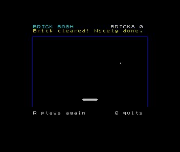 One-brick challenge completed, with BRICKS 0 and a retry prompt.