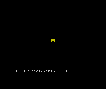 A yellow wooden crate made from four custom characters on a black screen.