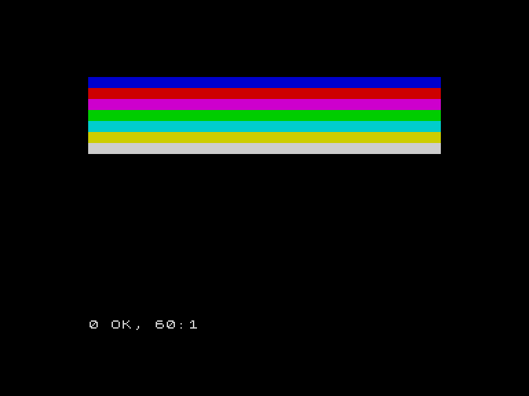 The rainbow cascade — eight bands of colour sweeping across the top of the screen