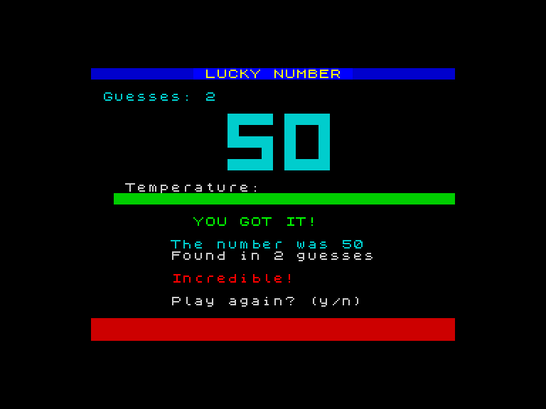 The win screen with cyan digits instead of green