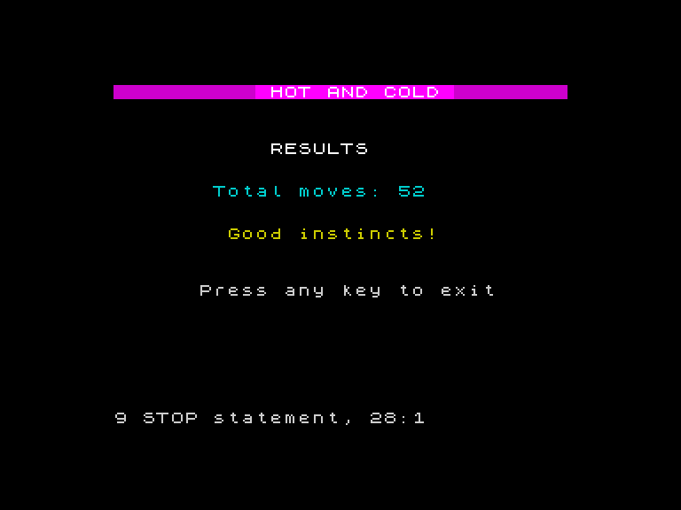 Results screen with total moves and a rating