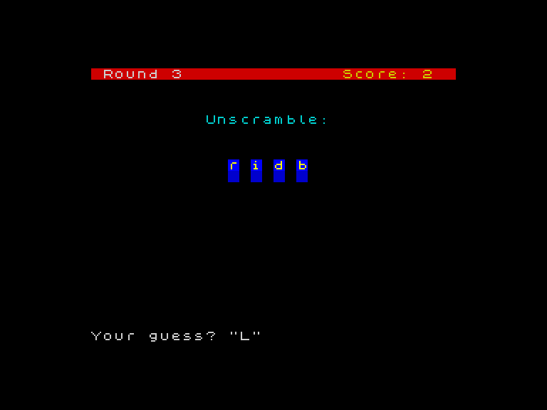 Scrambled letters on blue tiles with the game header