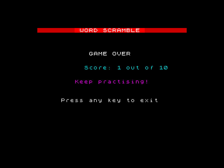 Results screen — GAME OVER with score and rating