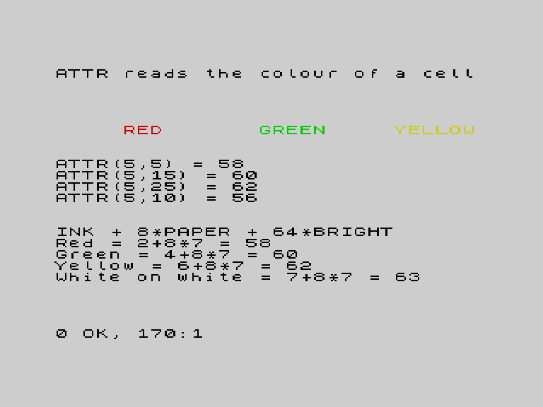 ATTR values for different ink colours