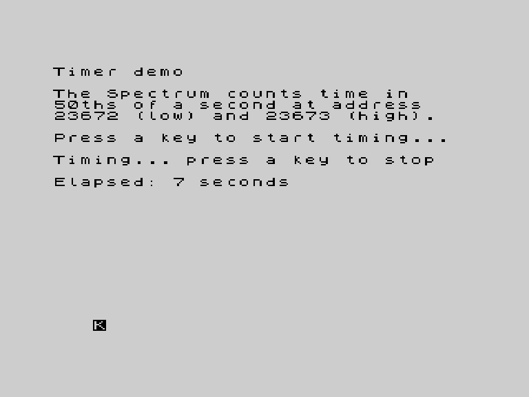 Timer demo showing elapsed seconds