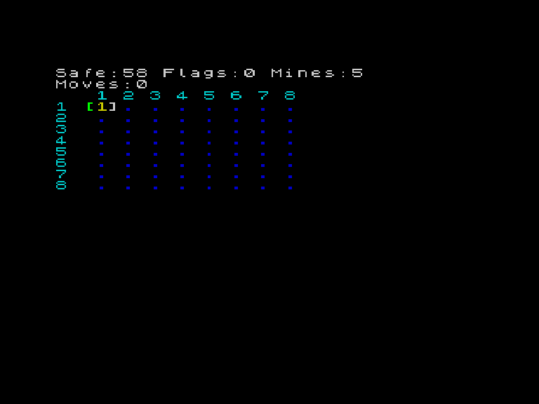 Minefield gameplay — numbered grid with cursor
