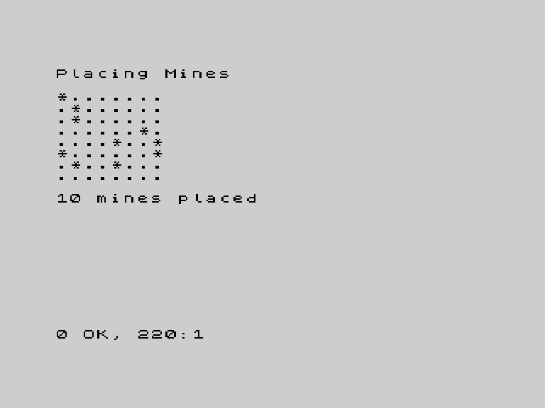 Grid showing 10 mines placed at random positions