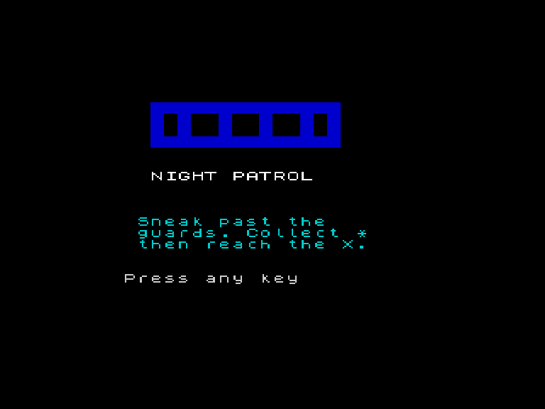 Night Patrol title screen with building silhouette