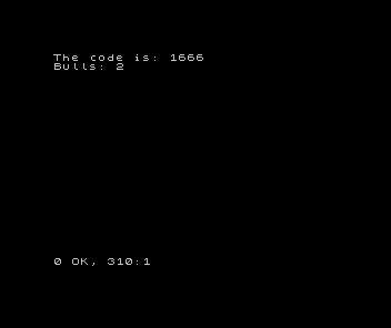 ZX Spectrum Locksmith: The code is: 1666, a guess, and Bulls: 2