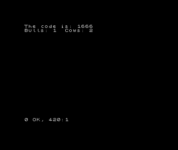 ZX Spectrum Locksmith: The code is: 1666, a guess, and Bulls: 1  Cows: 2