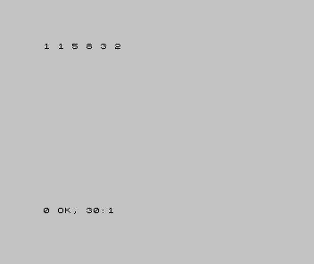 The Spectrum screen showing six numbers between 1 and 10, with the report 0 OK, 30:1.