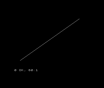 The Spectrum screen showing a white diagonal line rising from the lower-left toward the upper-right on black.