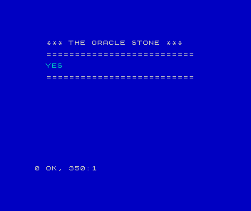 A blue ZX Spectrum screen: the title and rule-off bars in white, and the answer YES in cyan between them.