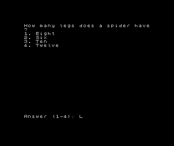 ZX Spectrum Quiz Master: a question with four numbered options and the prompt Answer (1-4)