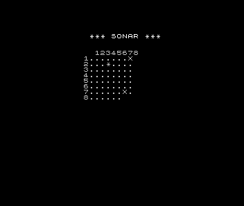 ZX Spectrum Sonar: the grid with a star at row 2 column 4 where a target was hit