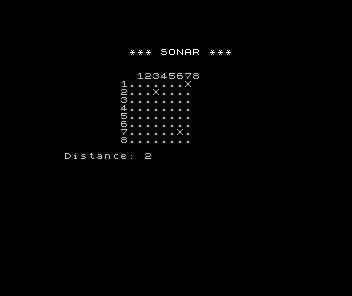 ZX Spectrum Sonar: the grid with a probe reporting a distance of 2 to the nearest target