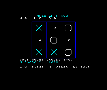 Three in a Row running on a ZX Spectrum