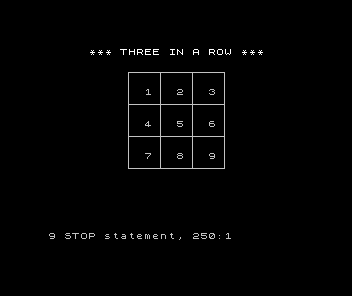 ZX Spectrum Three in a Row: an empty 3x3 grid with cells numbered 1 to 9