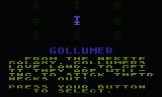 The Atari game offers Gollumer as a selected species among different alien silhouettes