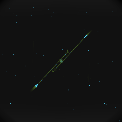 Both ships are turned towards one another while bright torpedoes and their fading display trails cross the space between them near the central star.