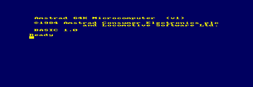 Amstrad CPC: The Amstrad CPC switched on, running its own firmware in our emulator.