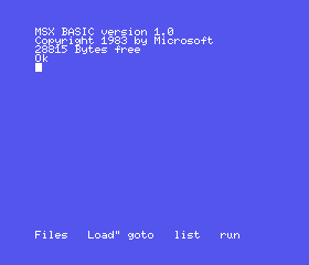 MSX: The MSX switched on, running its own firmware in our emulator.