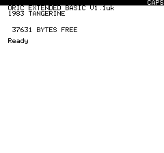 Oric: The Oric switched on, running its own firmware in our emulator.